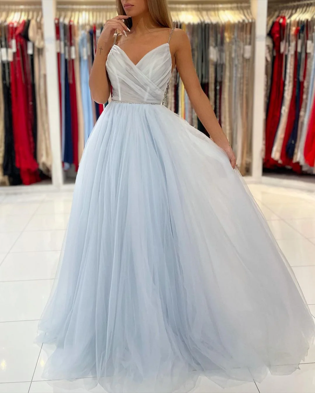 Glamorous Sweetheart Prom Dress Long Backless Tulle Evening Gowns - Image 2