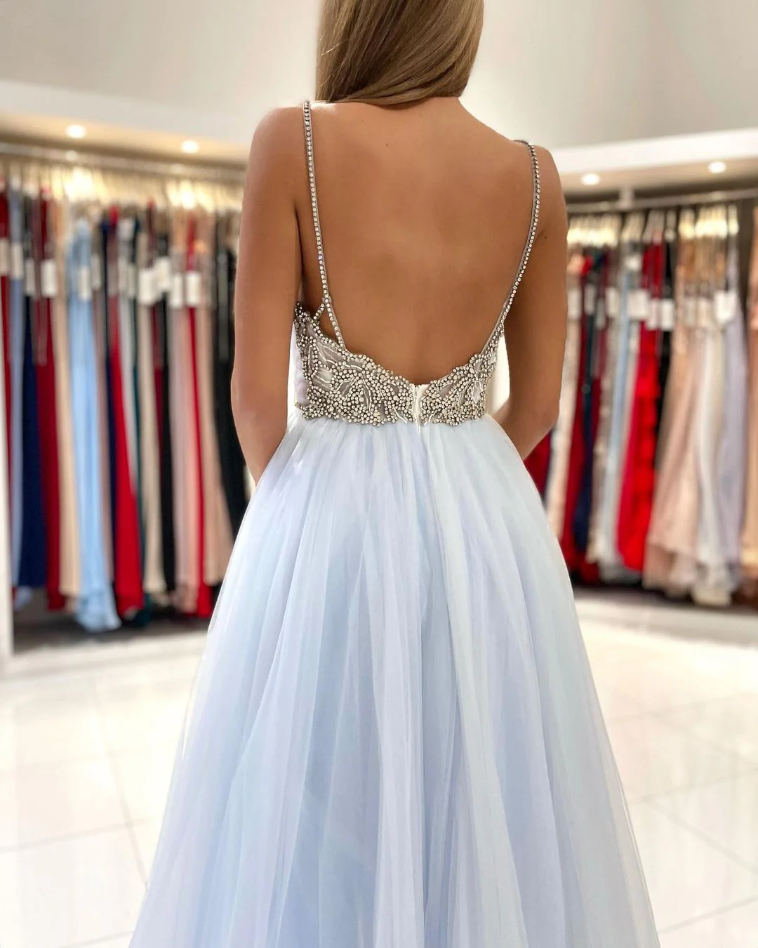 Glamorous Sweetheart Prom Dress Long Backless Tulle Evening Gowns - Image 3