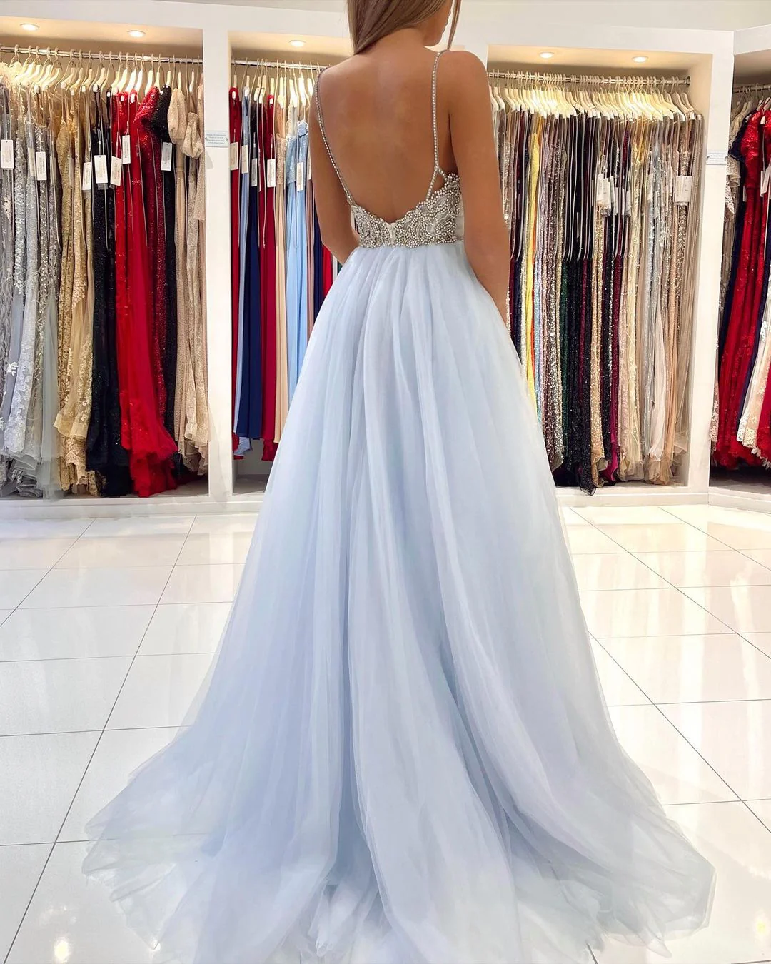 Glamorous Sweetheart Prom Dress Long Backless Tulle Evening Gowns - Image 5