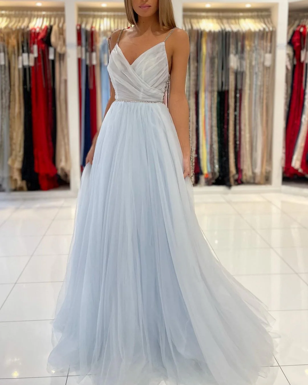 Glamorous Sweetheart Prom Dress Long Backless Tulle Evening Gowns - Image 6