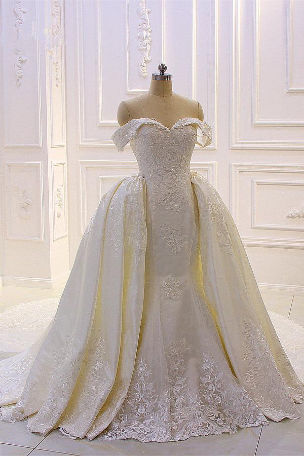 Sweetheart Lace Appliques Off the Shoulder Detachable Train Wedding Dress - Image 6