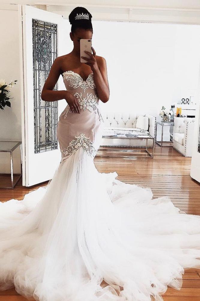 Sweetheart Lace Wedding Dresses Online Modern Sleeveless Mermaid Bridal Gowns - Image 2