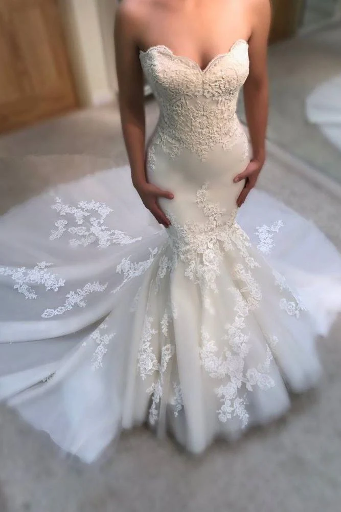 Sweetheart Mermaid Wedding Dress Online Modern Strapless Lace Bridal Gowns - Image 2