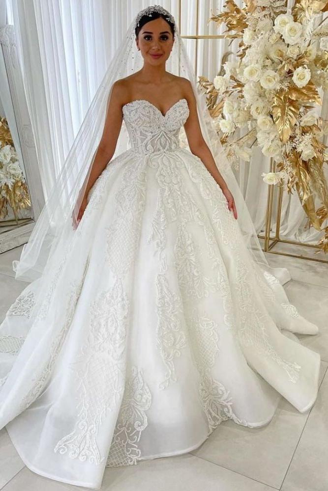 Sweetheart Princess A line Bridal Gowns Garden Lace Appliques Dress for Bride - Image 2