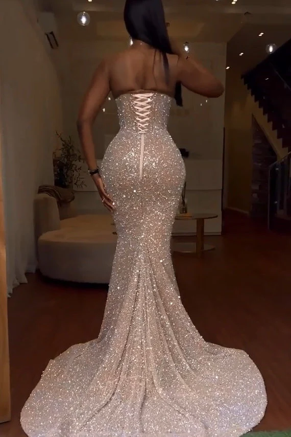 Sweetheart Sequins Backless Sleeveless Mermaid Prom Dress - Image 2
