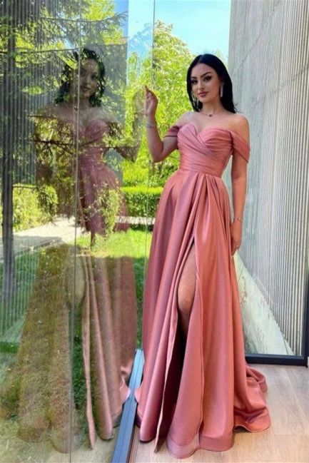 Simple Sweetheart Off-the-shoulder A-line Prom Dress With Split Long - Image 2
