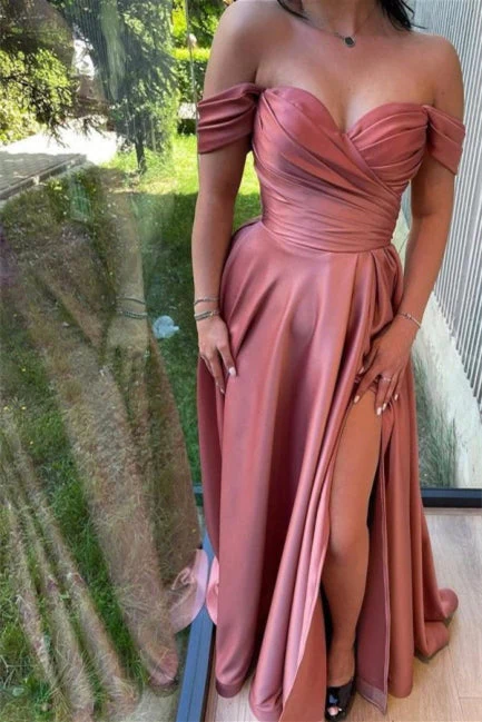 Simple Sweetheart Off-the-shoulder A-line Prom Dress With Split Long - Image 3