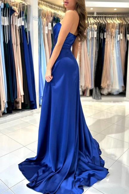Sweetheart Fabulous Long Royal Blue Sleeveless Prom Dresses With Split Online - Image 2