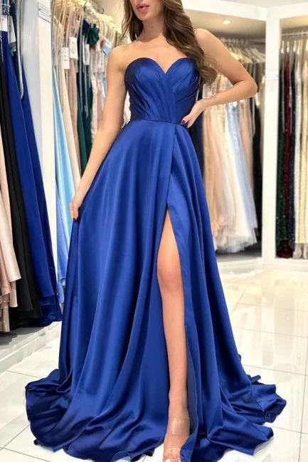 Sweetheart Fabulous Long Royal Blue Sleeveless Prom Dresses With Split Online - Image 4