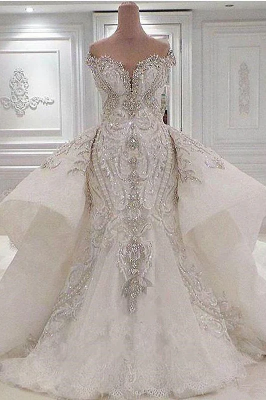 Sweetheart Sparkle Beaded Mermaid Bridal Gowns With Overskirt - Image 2