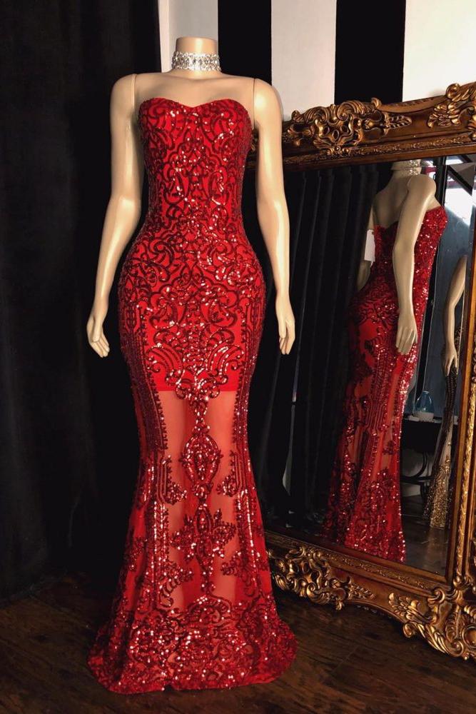Sweetheart Strapless Sequins Pattern Long Mermaid Prom Gowns - Image 2