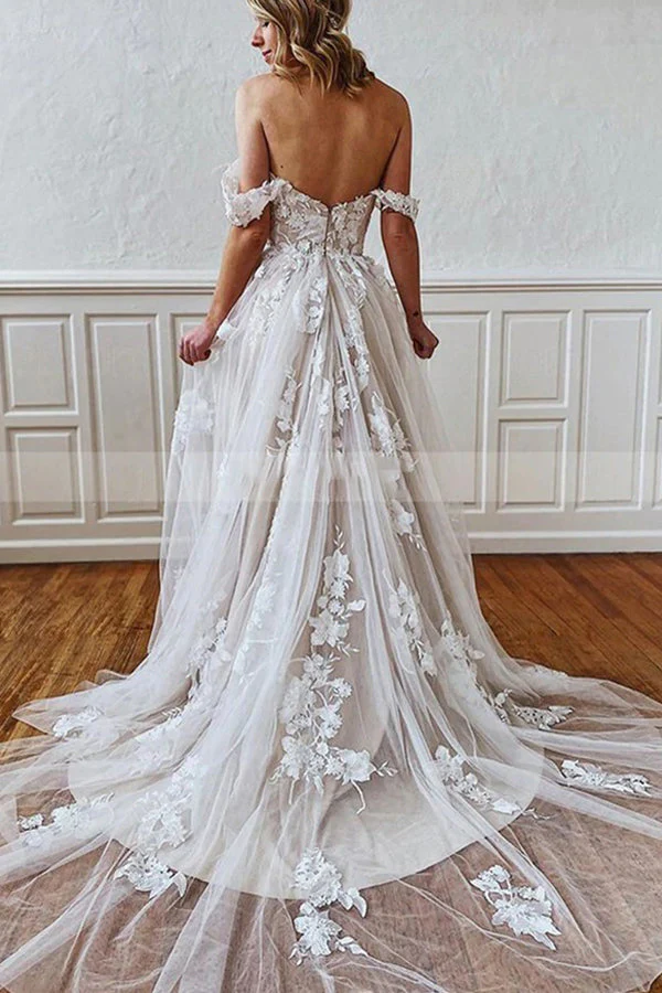 Sweetheart Straps 3D Floral Lace Aline Wedding Dress - Image 2