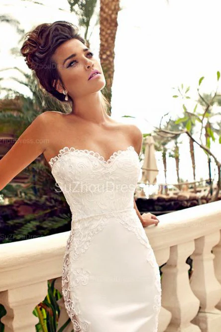 Sweetheart White Lace Wedding Dresses Mermaid Zipper Sleeveless Bridal Dresses - Image 2
