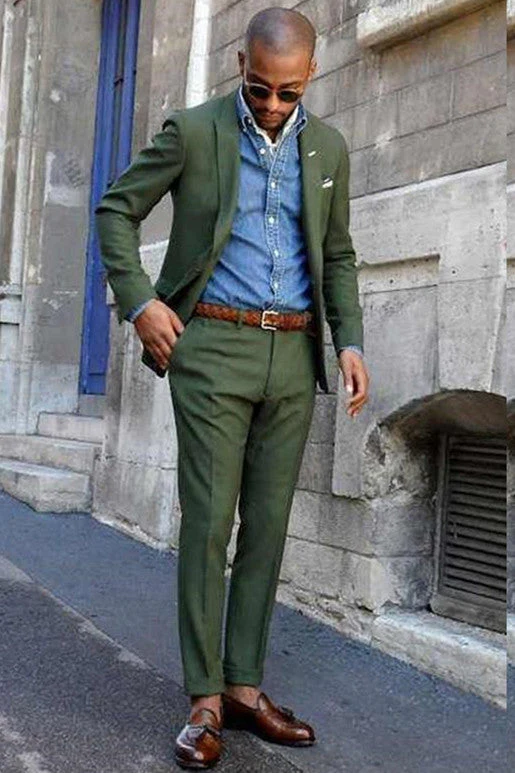 Dark Green Peaked Lapel Slim Fit Bespoke Men Suits - Image 2