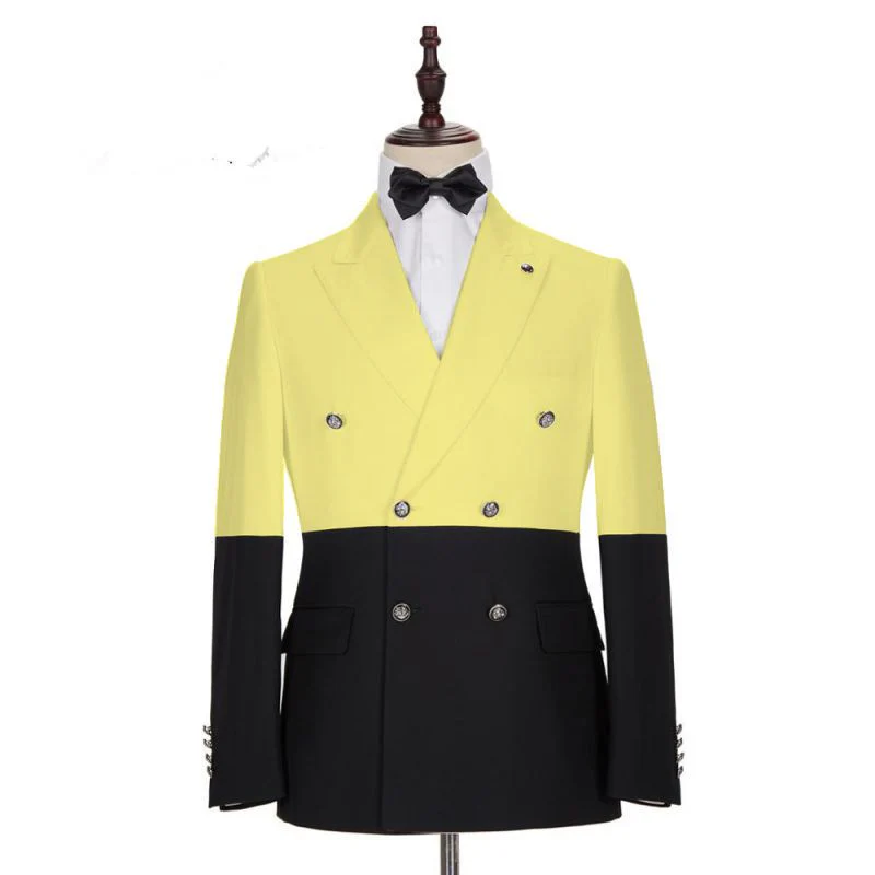 Modern Yellow Designer Slim Fit Double Breasted Prom Outfits for Guys - Image 2