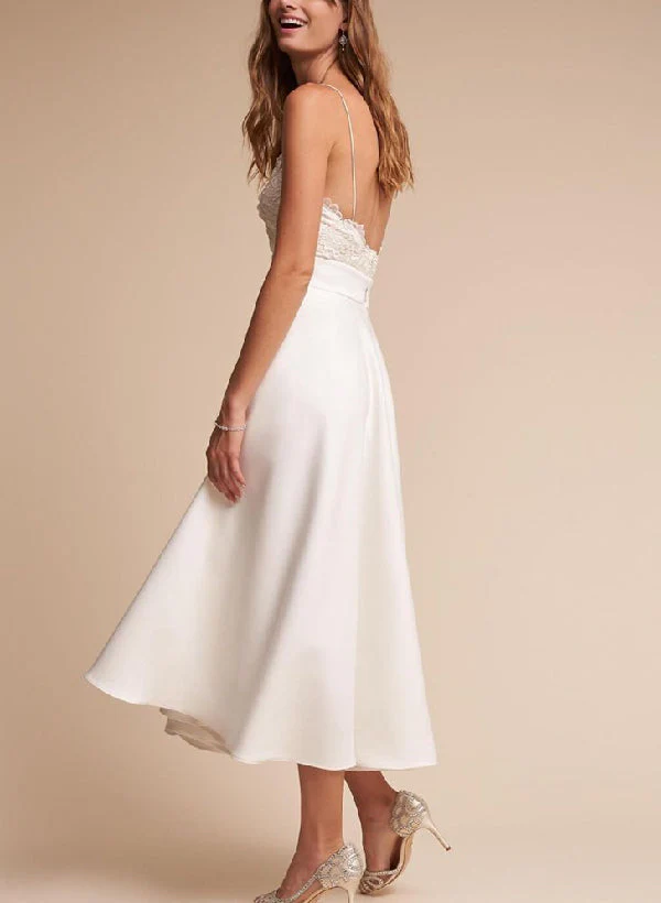 Tea-Length Lace Short Reception Wedding Dresses - Image 2