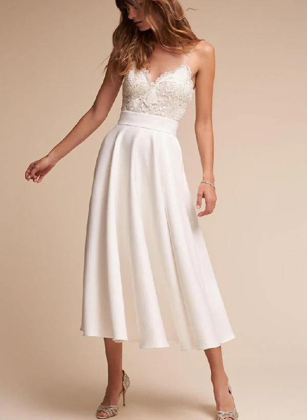 Tea-Length Lace Short Reception Wedding Dresses - Image 3