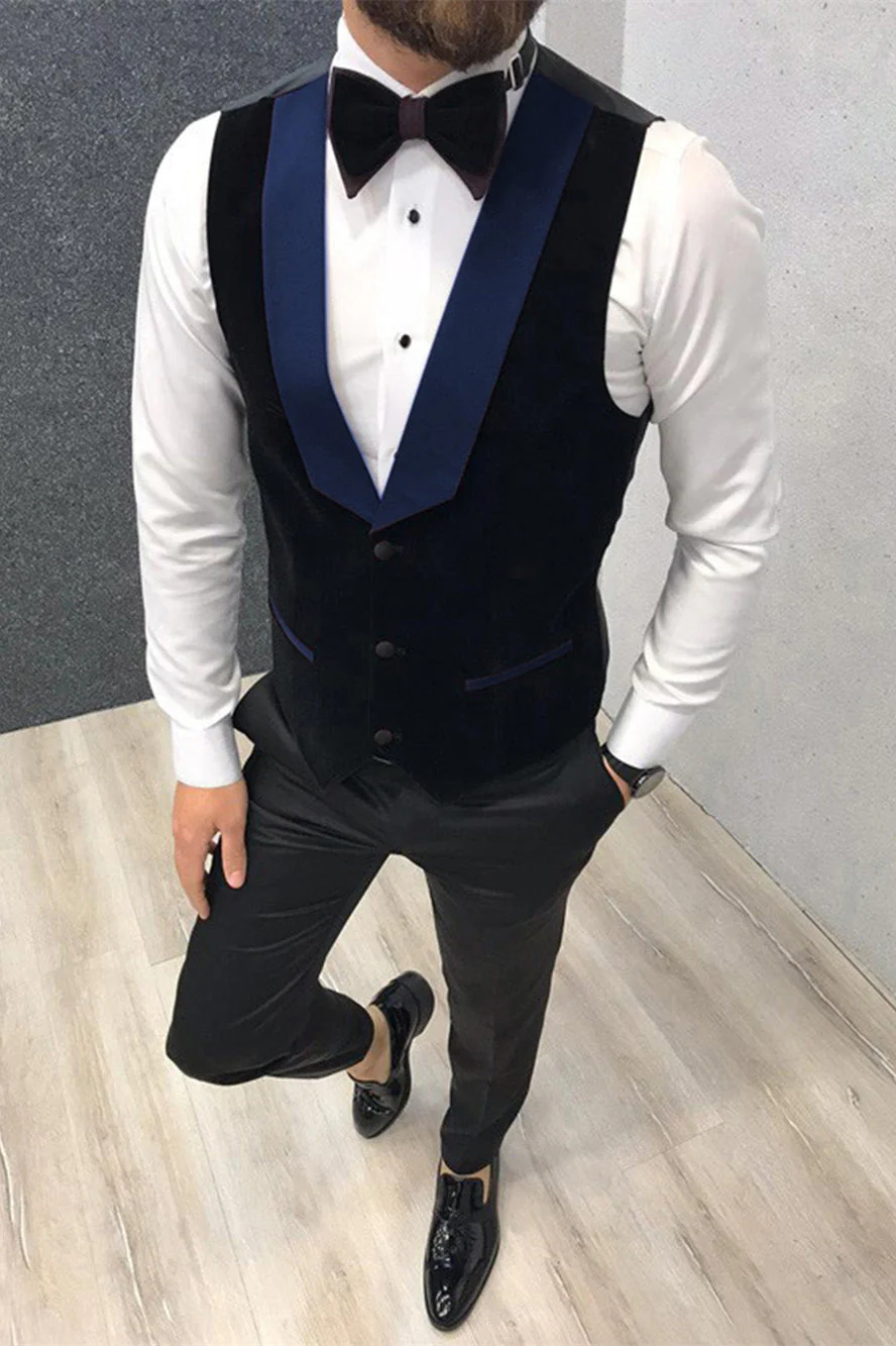 Three-piece Black-and-blue Peak Lapel Wedding Suits Tuxedos with Waistcoat - Image 2