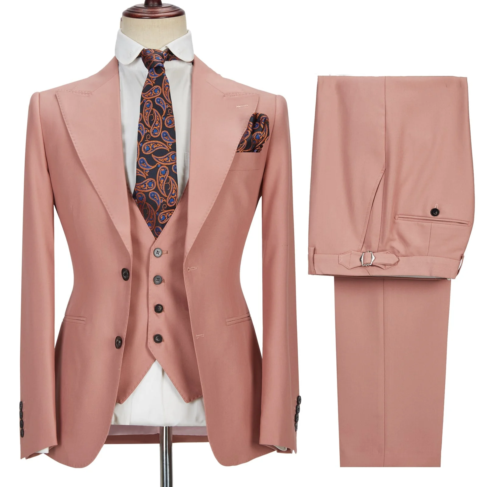 Three-piece Coral Pink Two Buttons Peak Lapel Custom design Men Suit - Image 5