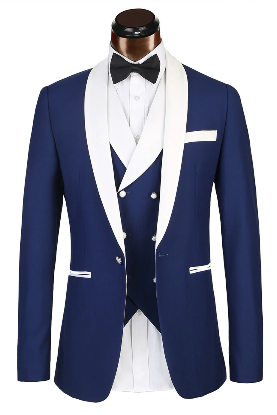 Three-piece Well-cut White Lapel Edge Banding Formal Blue Men Suit For Wedding - Image 4