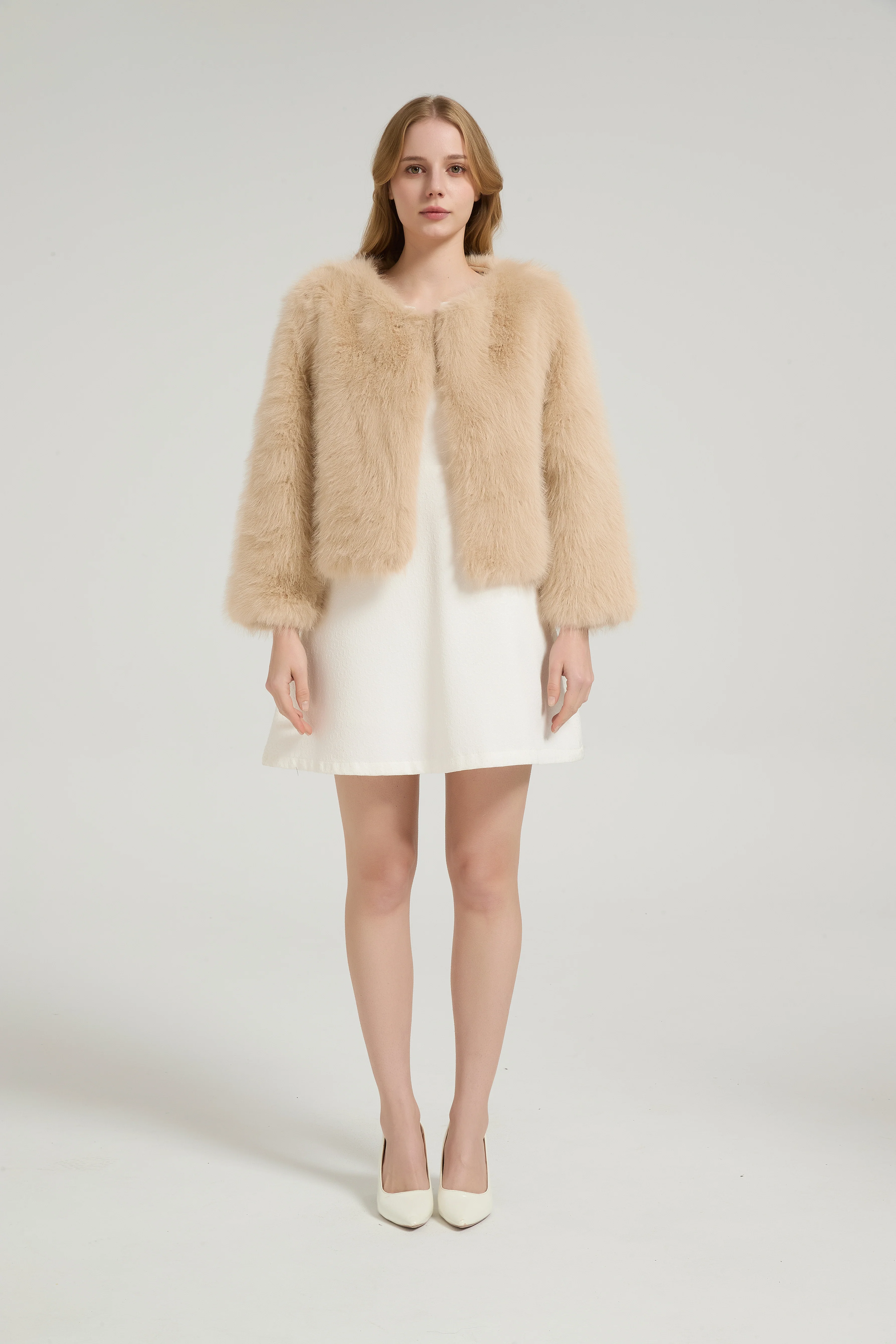 Timeless Faux Fur Long Sleeves Short Jacket Winter Wedding Shawl - Image 2