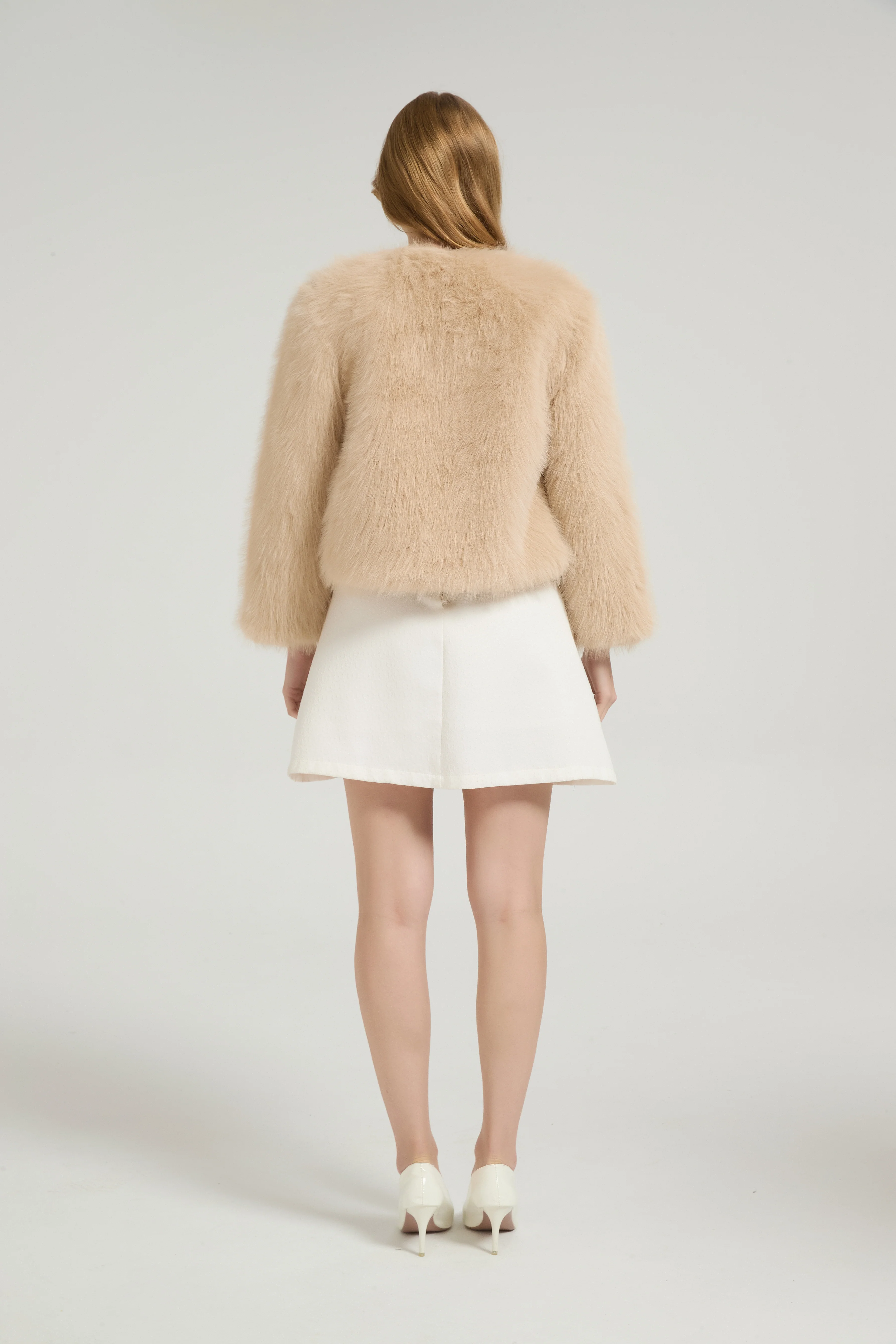 Timeless Faux Fur Long Sleeves Short Jacket Winter Wedding Shawl - Image 4