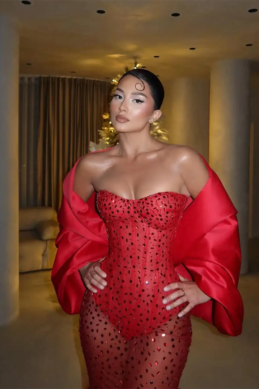 Timeless Red Sweetheart Strapless Sleeveless Prom Dress Mermaid Sheath With Gem - Image 4