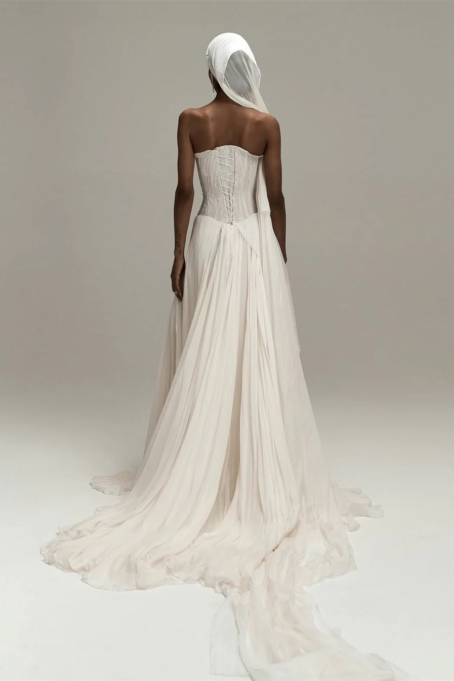 Timeless Strapless Sleeveless Chiffon Prom Dresses A-Line Lace-Up Back With Pleats - Image 2
