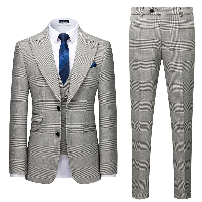 Gray Plaid Designer Peaked Lapel Slim Fit Men Suit for Prom - Image 2