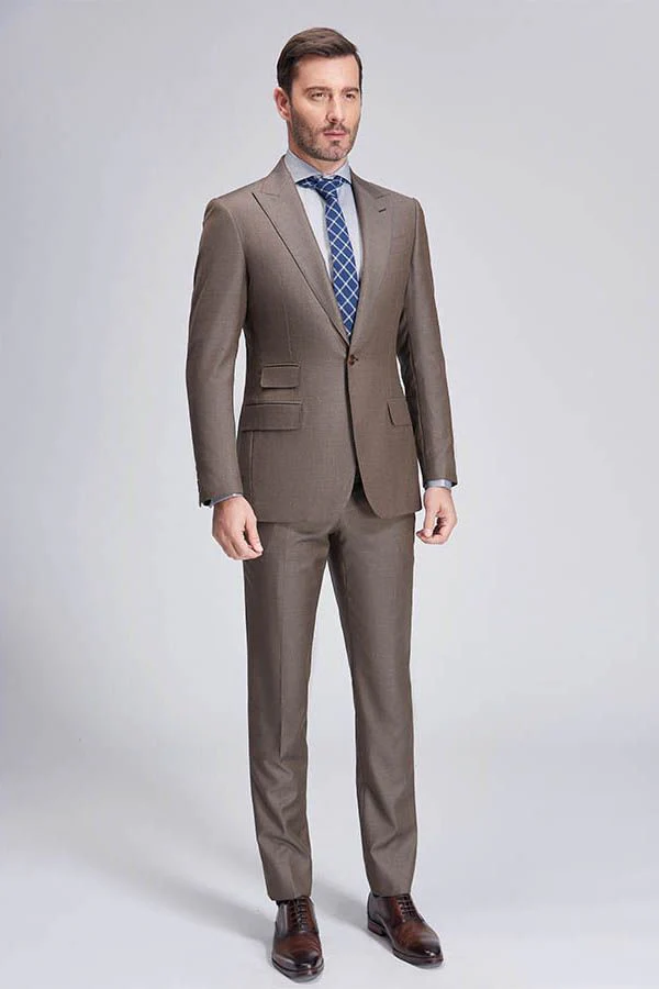 Top Coffee Mens Suits for Business Peak Lapel One Button Mens Suits - Image 2
