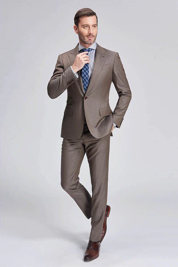 Top Coffee Mens Suits for Business Peak Lapel One Button Mens Suits - Image 3