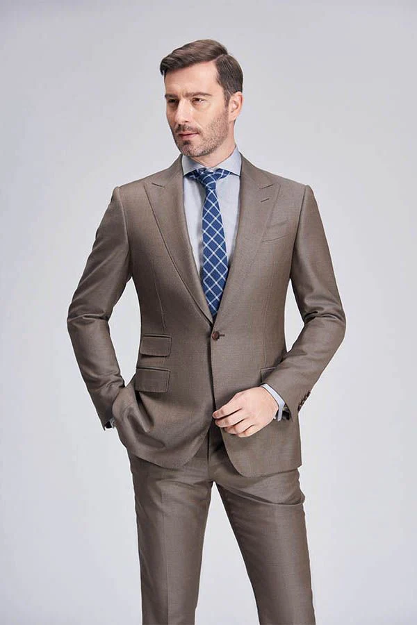 Top Coffee Mens Suits for Business Peak Lapel One Button Mens Suits - Image 8