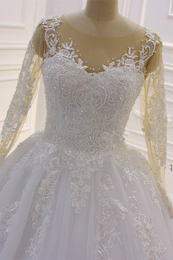 Trendy Sweetheart Long Sleevess Ivory Ball Gown Wedding Dress - Image 2