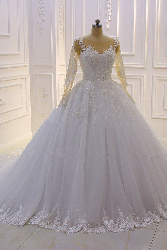 Trendy Sweetheart Long Sleevess Ivory Ball Gown Wedding Dress - Image 3