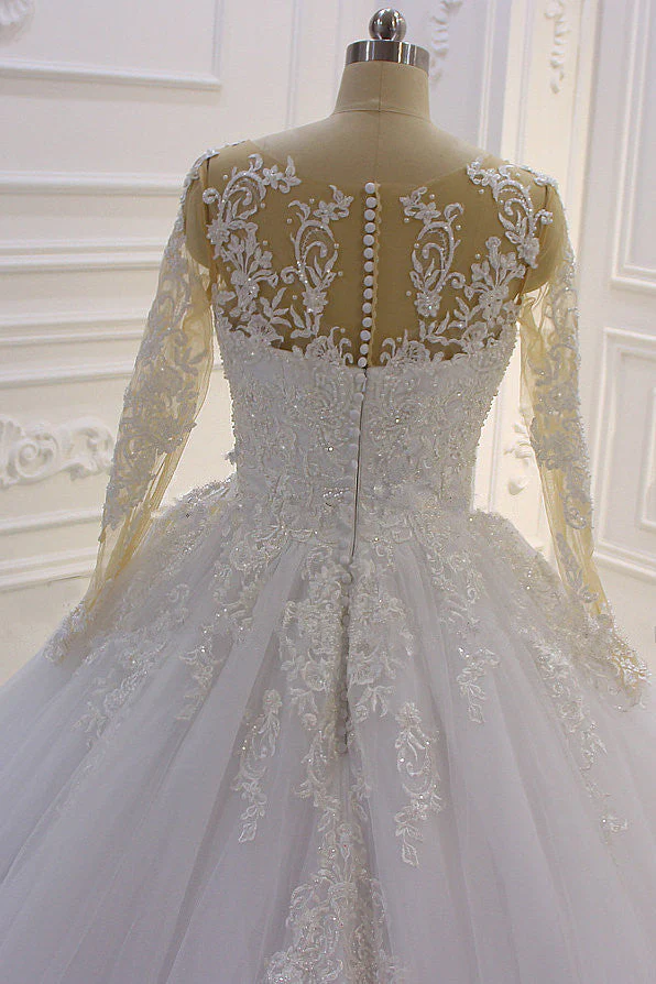 Trendy Sweetheart Long Sleevess Ivory Ball Gown Wedding Dress - Image 4