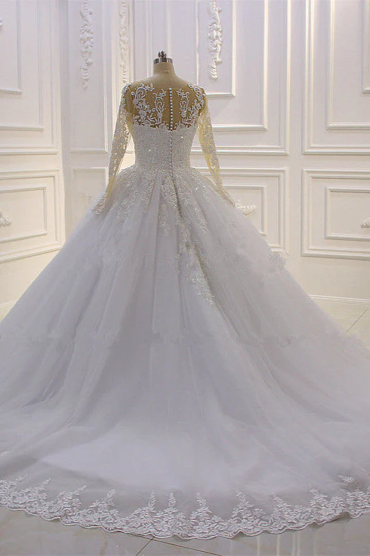 Trendy Sweetheart Long Sleevess Ivory Ball Gown Wedding Dress - Image 5