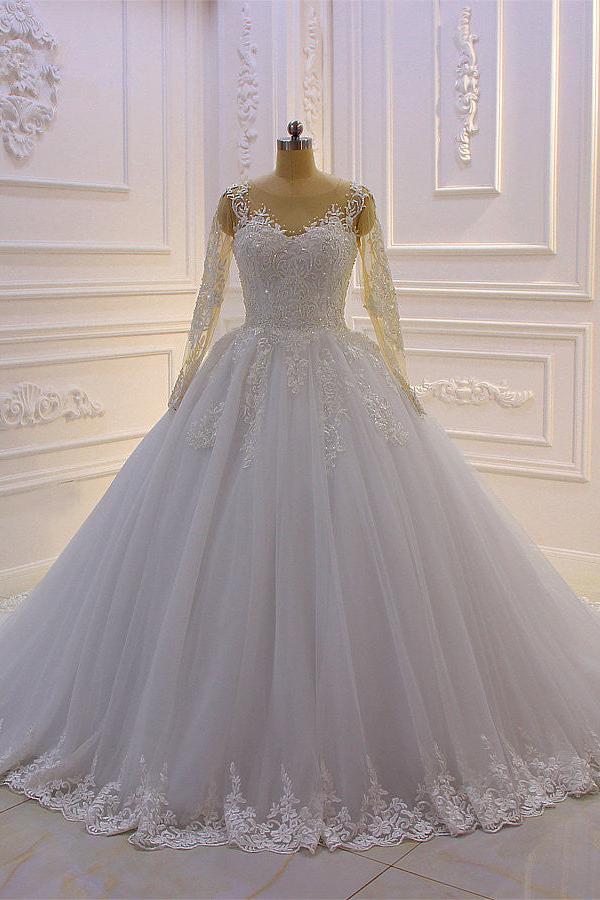 Trendy Sweetheart Long Sleevess Ivory Ball Gown Wedding Dress - Image 6