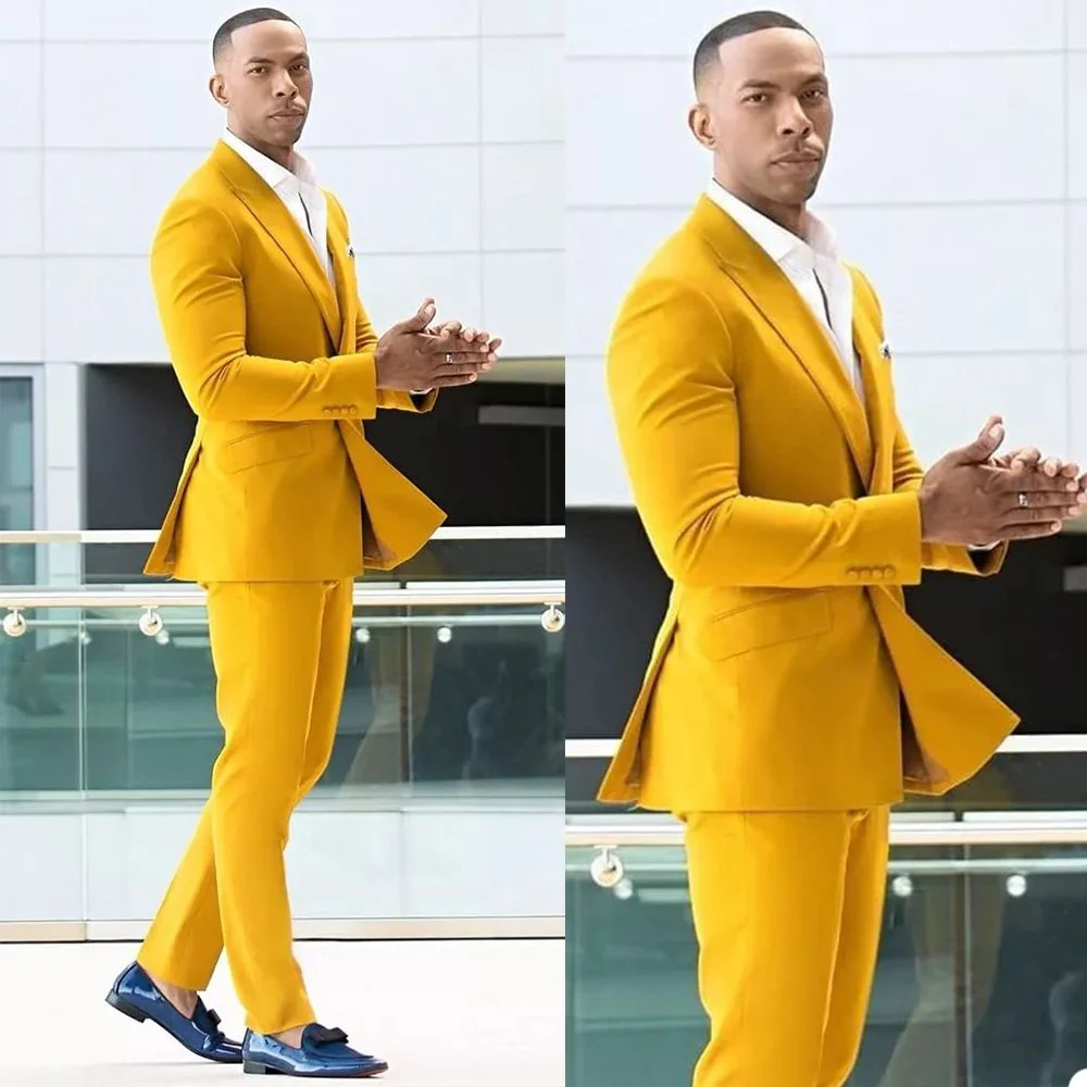 Classy Yellow Double Breasted Peaked Lapel Men's Prom Suits Online - Image 2