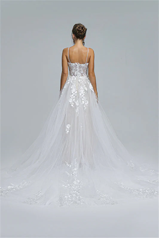 Tulle A-line Sheer Straps Sweetheart Applique Floor-length Sleeveless Wedding Dress Cover - Image 2