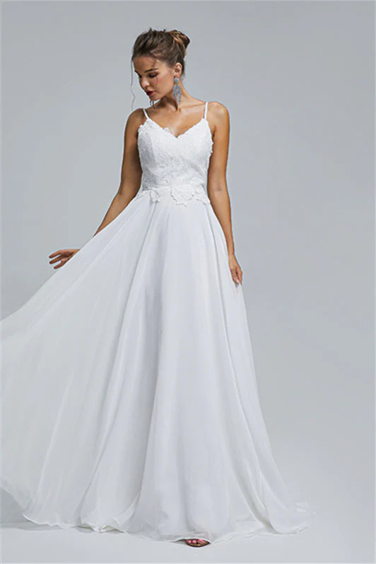 Tulle A-line Sheer Straps Sweetheart Applique Floor-length Sleeveless Wedding Dress Cover - Image 3