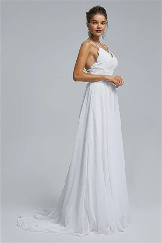 Tulle A-line Sheer Straps Sweetheart Applique Floor-length Sleeveless Wedding Dress Cover - Image 5