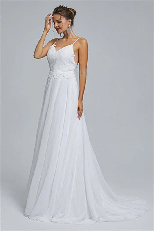 Tulle A-line Sheer Straps Sweetheart Applique Floor-length Sleeveless Wedding Dress Cover - Image 6