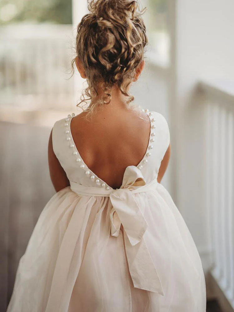 Tulle Champagne Jewel Neck Sleeveless Short Princess Party Dress Kids Sash Pageant Dresses - Image 4