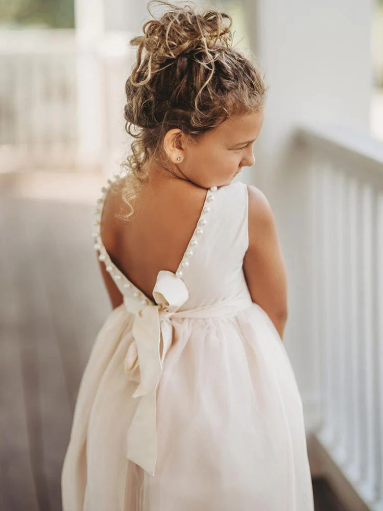 Tulle Champagne Jewel Neck Sleeveless Short Princess Party Dress Kids Sash Pageant Dresses - Image 6