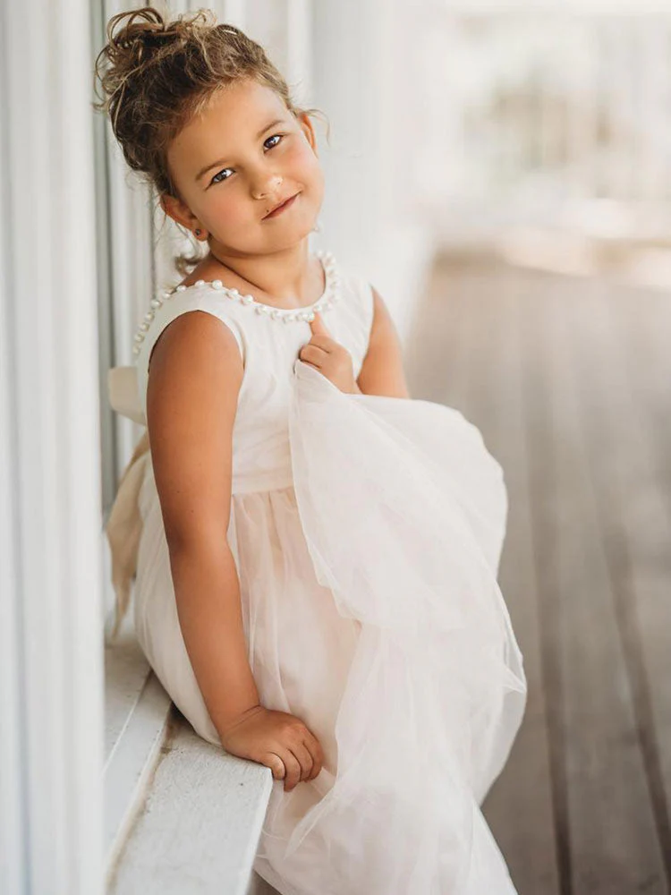 Tulle Champagne Jewel Neck Sleeveless Short Princess Party Dress Kids Sash Pageant Dresses - Image 7