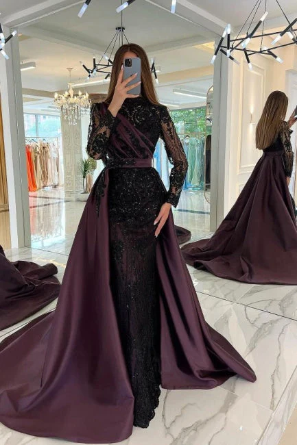 Moden Black Long Sleeves Evening Dress Lace High-Neck - Image 3