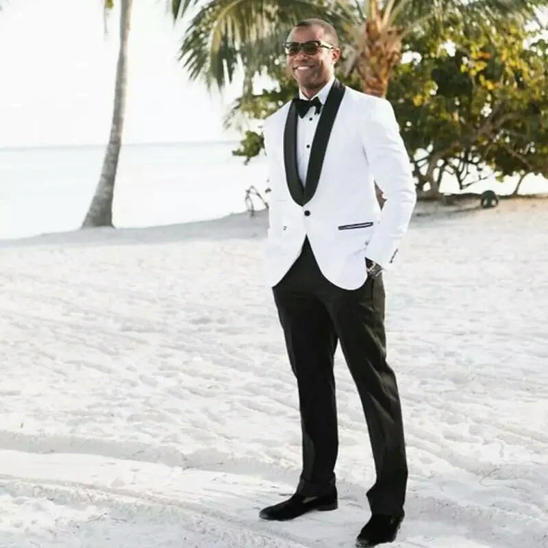 Two Pieces White Shawl Lapel Wedding Men Suit - Image 2