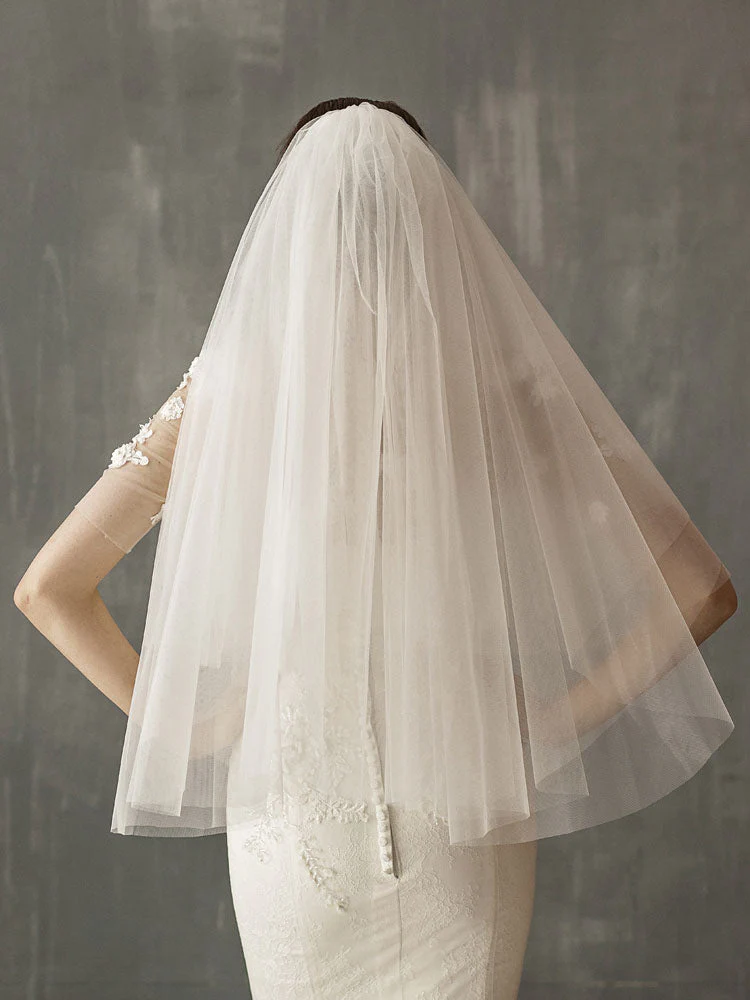 Two Tier Tulle Cut Edge Drop Wedding Veil - Image 2