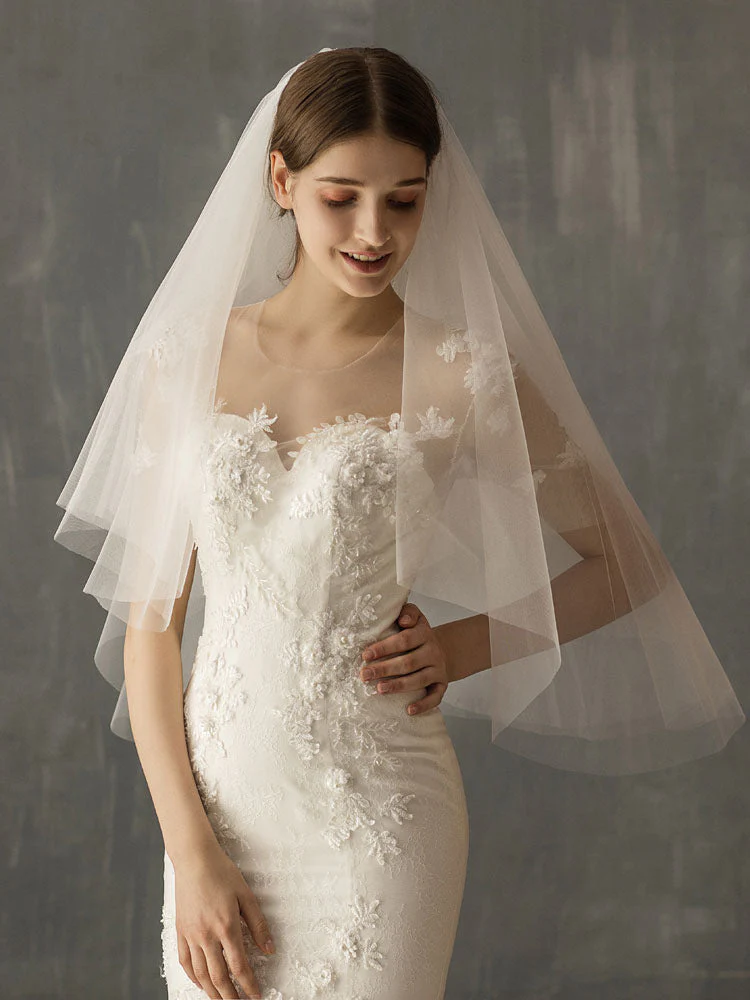 Two Tier Tulle Cut Edge Drop Wedding Veil - Image 4