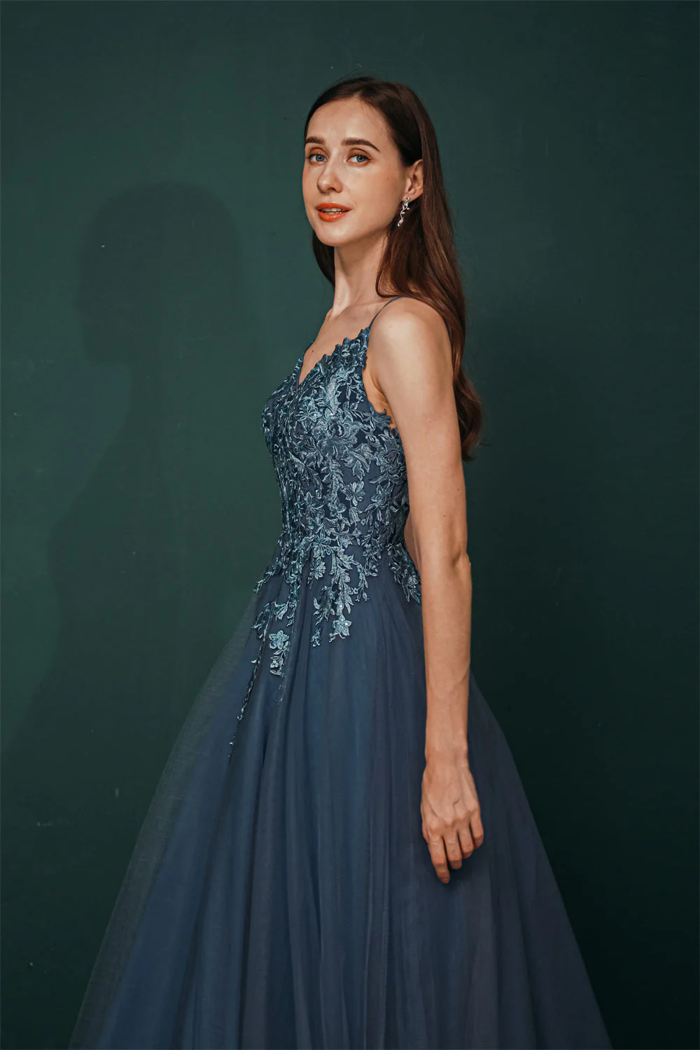 Unique Dusty Blue Tulle A-line Low back Spaghetti-strap Prom Dress - Image 7